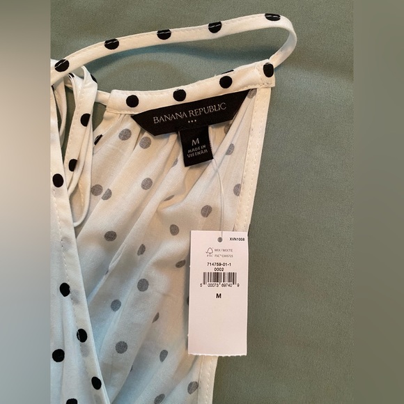 NWT Banana Republic Ivory Black Polka Dot Sleeveless Strap Dress Size Medium - Picture 6 of 8
